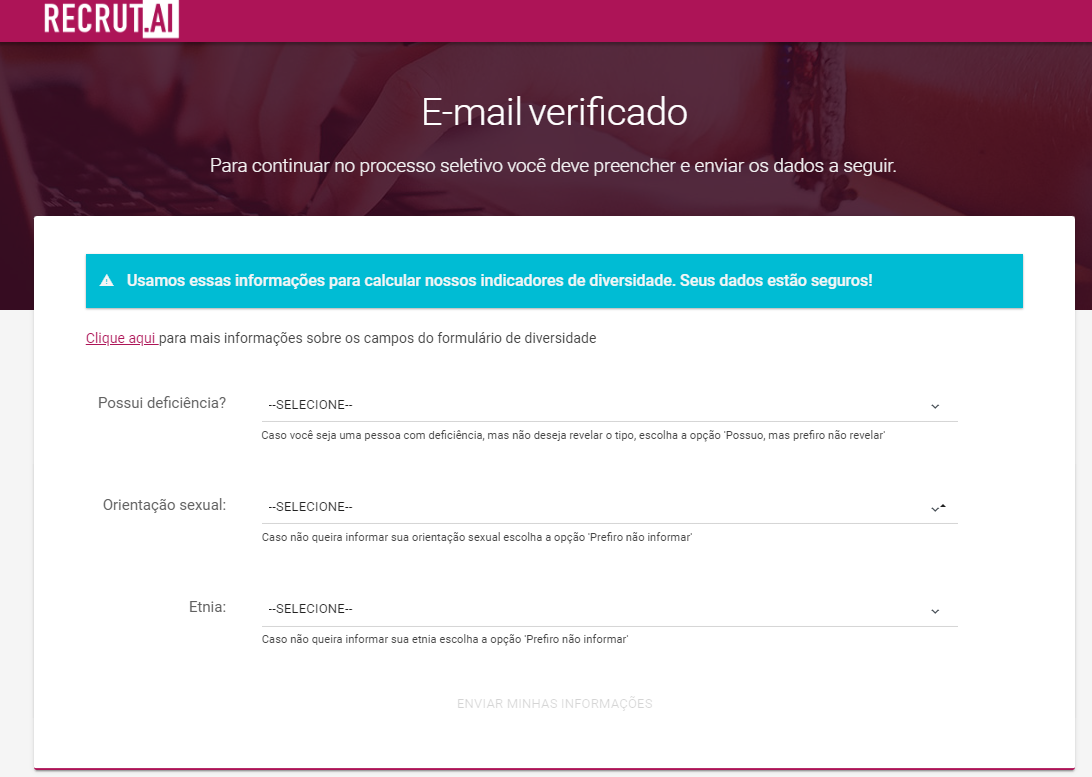 Dados de Diversidade/ Formulário de Diversidade – Portal do Candidato